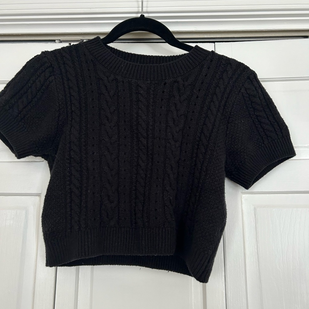 Free People Black Cable Knit Crop Top